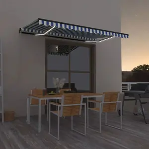 Berkfield Manual Retractable Awning with LED 450x300 cm Blue and White