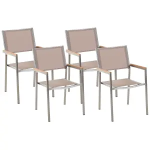 Set of 4 Garden Chairs GROSSETO Stainless Steel Beige