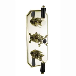 ENKI Regent English Gold Black Crosshead 3-Outlet Solid Brass Thermostatic Triple Shower Valve TSV042