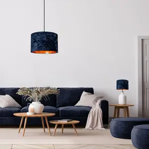 Modern Crushed Velvet Lamp Shade with Shiny Paper Inner Midnight Blue / 30cm H x 50cm W x 50cm D