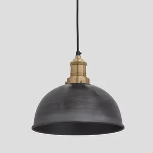 Industville Brooklyn Dome Pendant, 8 Inch, Pewter, Brass Holder