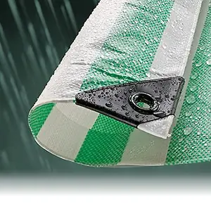 3.5M x 3.5M GREEN STRIPED WATERPROOF TARPAULIN SHEET TARP COVER WITH EYELETS