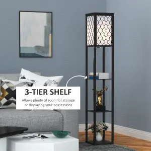 HOMCOM Modern Floor Lamp Light w/ 4-tier Storage Shelves Fabric Lampshade Black