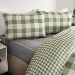 Gingham Duvet Cover Reversible Bedding Set, Sage - King