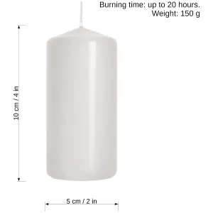 Pillar Candles, Pack of 2, Unscented, Long Burning Time, 10 x 5 cm / 4 x 2 in (White, Matt)