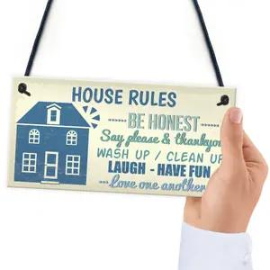 Red Ocean House Rules Cute First Home New House Gifts Home Decor Plaque Kitchen Sign