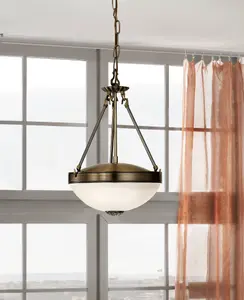 Ceiling Pendant & 2x Matching Wall Lights Antique Bronze & Satin Glass Shade