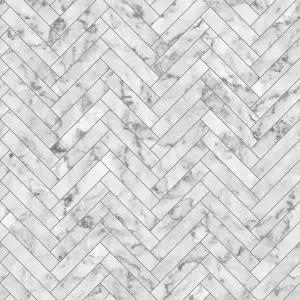 Contour White Tile effect Marble chevron Textured Wallpaper Sample