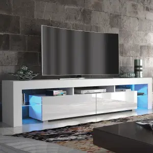 TV Unit 200cm Sideboard Cabinet Cupboard TV Stand Living Room High Gloss Doors - White