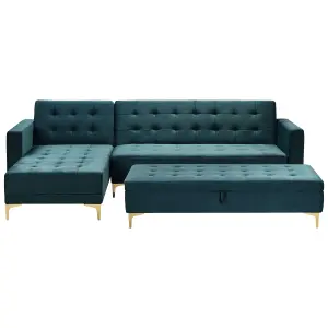 Corner Sofa with Storage Ottoman ABERDEEN Teal Velvet 4 Seater Right Hand