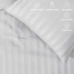 Renze Microfiber 250 TC Reversible Stripe Duvet Cover Set with Pillowcases White / Double Duvet Cover + 2 Standard  Pillowcases