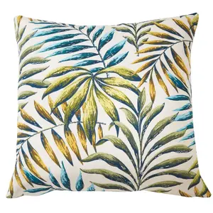 4 x Fern Green Summer Scatter Cushions - Square Filled Pillows for Home Garden Sofa, Chair, Bench, Seating Furniture - 43 x 43cm