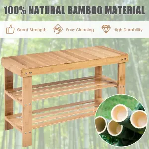 Costway 3-Tier Bamboo Shoe Bench Shoe Rack Organizer Entryway Bench Stand Display Shelf