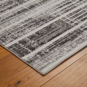 Modern Geometric Easy to Clean Grey Striped Rug for Bedroom Living Room & Dining Room-160cm X 230cm