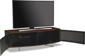 Centurion Supports Caru Gloss Black and Walnut Beam-Thru Remote Friendly Contemporary "D" Shape Design up to 65" TV Cabinet