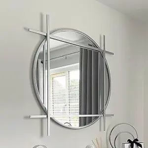 Large Round Silver Wall Mirror with Square Frame 97cm x 97cm