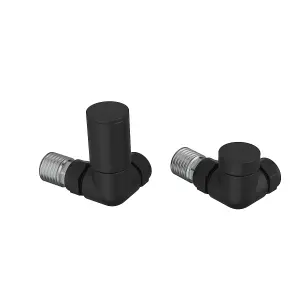 Rinse Bathrooms 15mm Round Head Corner Radiator Valves Corner Towel Rail Valve + Lockshield Valve Black