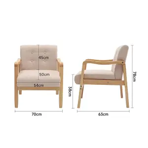 Modern Wooden Frame Beige Upholstered Armchair Recliner Chair Sofa Chair