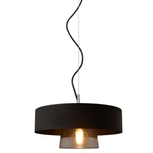 Luminosa Babilon Cylindrical Pendant Ceiling Light Black, Smokey Glass 29cm