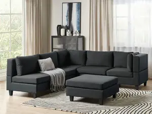 Corner Sofa with Ottoman UNSTAD Black Fabric Left Hand