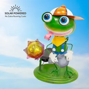 Metal Frog Garden Ornament With Solar Powered Light