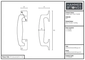 Hammer & Tongs Forged Barn Door Handle - H150mm - Black - Pack of 2