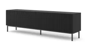 Ravenna B TV Stand in Black with Black Legs - Milled Foil Finish MDF - Sleek Metal Framed Design - D420mm x H560mm x 2000mm