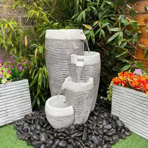 4 Circular Pouring Pots Traditional Solar Water Feature