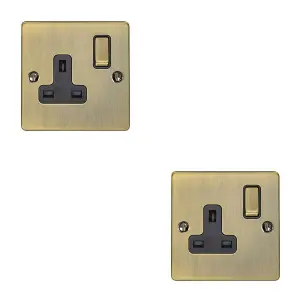 2 PACK 1 Gang Single UK Plug Socket ANTIQUE BRASS 13A Switched Power Outlet