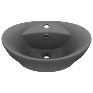 Berkfield Luxury Basin Overflow Oval Matt Dark Grey 58.5x39 cm Ceramic