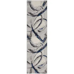 Grey Navy Blue Abstract Modern Living Room Bedroom & Dining Room Rug-160cm X 221cm