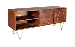 Dark Gold Plasma Media Unit - Solid Mango Wood - L45 x W140 x H60 cm