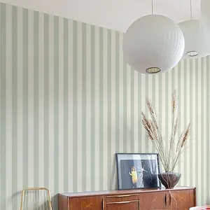 Grandeco Classic Wide Textured Stripe Wallpaper, Green Cream