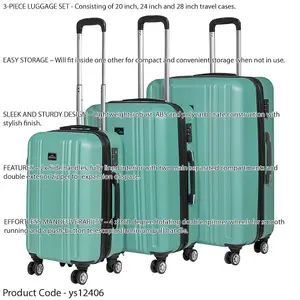 3-Piece Lightweight Teal ABS Luggage Set with Spinner Wheels - Travel Cases 20 24 28 Inches