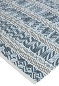 Blue Outdoor Rug, Geometric Striped Stain-Resistant Rug For Patio Decks Garden, 2mm Modern Outdoor Rug-160cm X 230cm