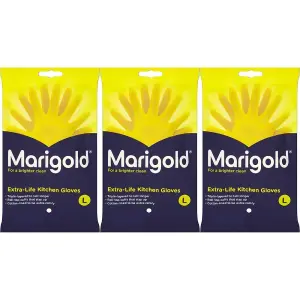 Marigold Kitchen Gloves Extra Life For A Brighter Clean (Large) Pack of 3