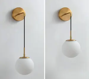 Wall Sconces Wall Lighting Indoor Wall Lamp with White Hanging Globe Glass Shade Gold E27