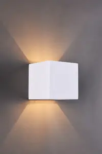 Ceramic Square Wall Light, Up and Down White Paintable G9 socket (NO BULB)