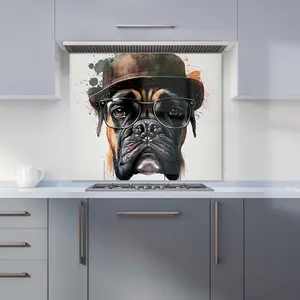 Boxer Dog With Glasses Splashart Premium Glass Kitchen Splashback W700mm x H750mm