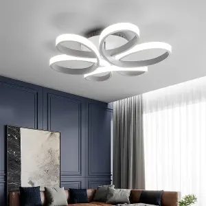 White Frame Modern 6 Circle Curved Acrylic Semi Flush LED Ceiling Light Fixture Cool White 74cm