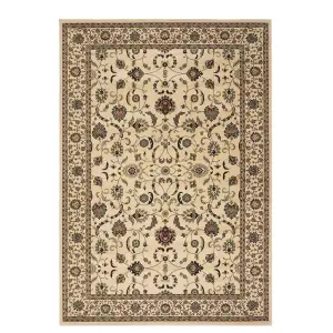 Persian Easy to Clean Bordered Floral Cream Traditional Rug for Dining Room-120cm X 170cm