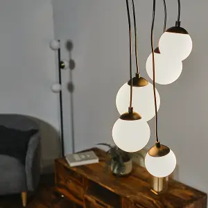 ValueLights Beauworth Modern 5 Way Hanging Matt Black and Glass Globe Shade Ceiling Pendant Light Fitting