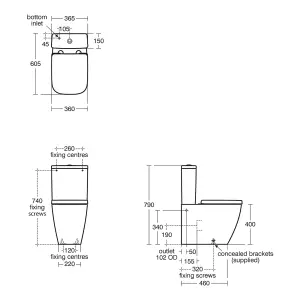 Ideal Standard i.life S White Back to wall Square Toilet set with Soft close seat & Close coupled cistern