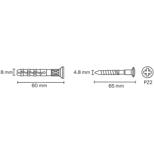 Diall PZ Countersunk Hammer fixing (Dia)8mm (L)60mm, Pack of 50