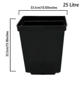 Square Plant Pot Strong Black Plastic Hydroponic Pots 25 Litres x 50 Pots