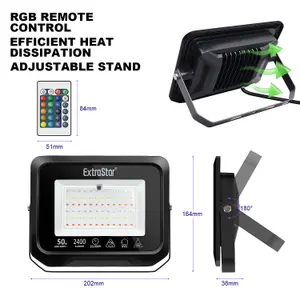 ExtraStar 50W LED Flood Light RGB remote IP65