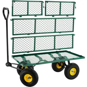 Garden Trolley - foldable side walls, steering axle, padded handle, 350 kg load capacity - green