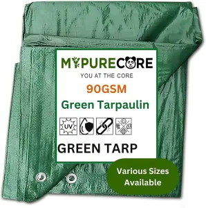 Green Tarpaulin - Heavy Duty Waterproof Cover Plastic Sheet Tarp - Durable Sheet - UV, Dust, Rain, Ground Sheets 6m x 8m