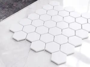 Mosaic sheet in ceramic on net 323mm x 277mm - White Hexagon