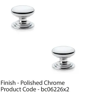 2 PACK - Stepped Round Door Knob Polished Chrome 38mm Classic Kitchen Cabinet Pull Handle